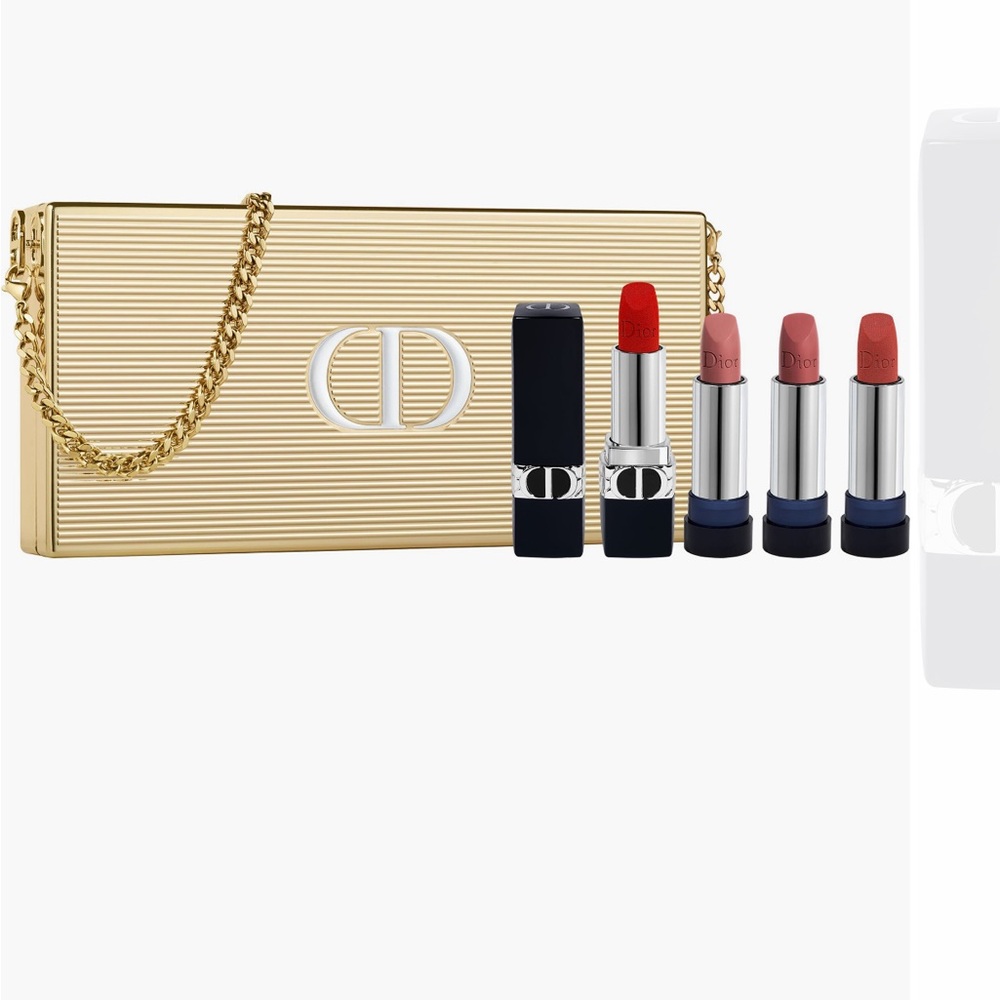 NIB Dior Limited edition set Gold Clutch with chain and Rouge Dior lipst… - Picture 1 of 11